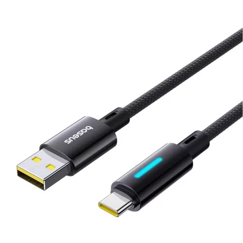 Baseus Lit gomb-vezérléses gyorstöltő adatkábel USB-A to USB-C 100W 1m kozmikus fekete