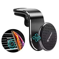   Techsuit - Autós tartó AirGrip (S8) - Vízesés alakú, mágneses N52 biztonságos fogás, légbeömlőre, szorítós fogással - Fekete / Ezüst