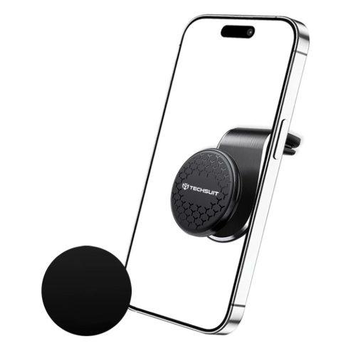 Techsuit - Autós tartó AirGrip (S8) - Vízesés alakú, mágneses N52 biztonságos fogás, légbeömlőre, szorítós fogással - Fekete / Ezüst