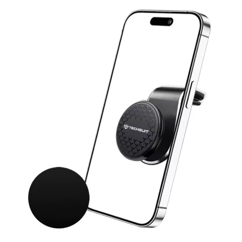 Techsuit - Autós tartó AirGrip (S8) - Vízesés alakú, mágneses N52 biztonságos fogás, légbeömlőre, szorítós fogással - Fekete / Ezüst