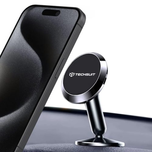 Techsuit - TinyGrip autós tartó (S11) - Univerzális mágneses mobiltartó, fémlemezzel, erős mágnessel, 3M ragasztóval - Fekete