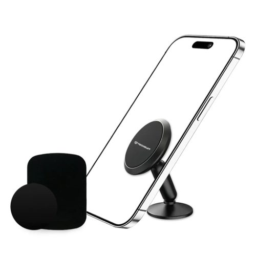 Techsuit - TinyGrip autós tartó (S11) - Univerzális mágneses mobiltartó, fémlemezzel, erős mágnessel, 3M ragasztóval - Fekete