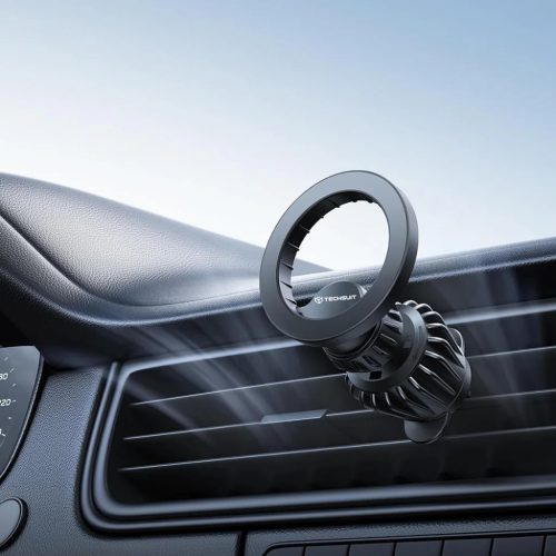 Techsuit - Autós tartó AirFix (S1) - fémgyűrűvel, szellőzőnyílásba szerelhető, MagSafe kompatibilis, N52, 360°-os forgatás - Fekete
