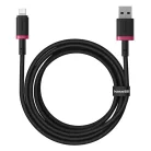 Baseus - Dura sorozat adatkábel (P10377801U01-03) - USB Lightning csatlakozó, Gyors töltés, 2.4A, 480Mbps, Nejlon, 2 m - Piros / Fekete