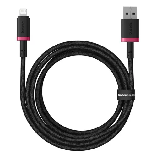 Baseus - Dura sorozat adatkábel (P10377801U01-03) - USB Lightning csatlakozó, Gyors töltés, 2.4A, 480Mbps, Nejlon, 2 m - Piros / Fekete