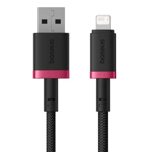 Baseus - Dura sorozat adatkábel (P10377801U01-03) - USB Lightning csatlakozó, Gyors töltés, 2.4A, 480Mbps, Nejlon, 2 m - Piros / Fekete