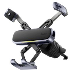   Baseus - Autós tartó (C40483401813-00) - Telefonhoz/Tablethez, bőr hatású borítás, kihúzható karok, automatikus rögzítés - Fekete Ezüst