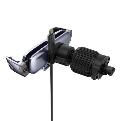 Baseus - Autós tartó (C40483401813-00) - Telefonhoz/Tablethez, bőr hatású borítás, kihúzható karok, automatikus rögzítés - Fekete Ezüst