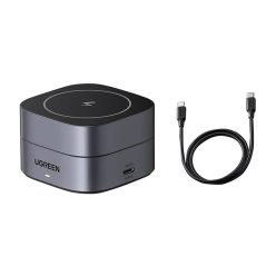   Qi indukciós töltő 2 az 1-ben iPhone és AirPods készülékekhez, Ugreen W256, 20W (fekete) + USB-C - USB-C kábel 1m