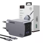 Ugreen Nexode Pro hálózati töltő, USB + 2x USB-C, 65W + USB-C kábel 1.5m (fekete)