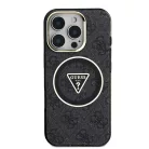 iPhone 16 Pro Fekete Guess IML 4G Glitter és Háromszög Logo MagSafe tok