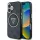 iPhone 16 Fekete Guess IML 4G Glitter és Triangle Logo MagSafe tok