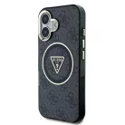 iPhone 16 Fekete Guess IML 4G Glitter és Triangle Logo MagSafe tok