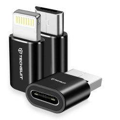   Techsuit - Prémium OTG Adapter TriFlashX (A19) - 3x Type-C csatlakozó Type-C/Micro-USB/Lightning csatlakozókhoz, Plug & Play, Alumínium ötvözet - Fekete.
