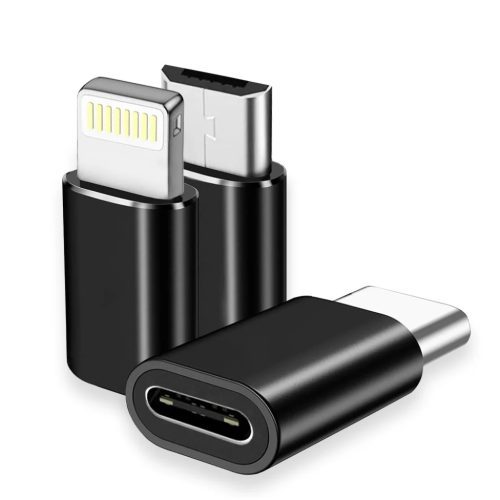 Techsuit - Prémium OTG Adapter TriFlashX (A19) - 3x Type-C csatlakozó Type-C/Micro-USB/Lightning csatlakozókhoz, Plug & Play, Alumínium ötvözet - Fekete.