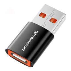   Techsuit - OTG Adapter HyperPort (A5) - USB 3.0 Férfi csatlakozó Type-C Női csatlakozóval, 6A, 5Gbps, Gyors adatátvitel - Fekete / Narancssárga