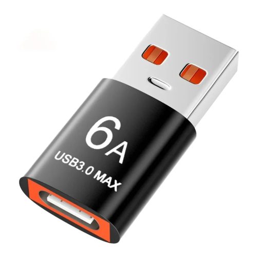 Techsuit - OTG Adapter HyperPort (A5) - USB 3.0 Férfi csatlakozó Type-C Női csatlakozóval, 6A, 5Gbps, Gyors adatátvitel - Fekete / Narancssárga