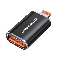   Techsuit - OTG Adapter HyperPort (A6) - USB3.0-ról Lightning-re, PD30W, 5Gbps, GaN, átalakító iPhone-hoz - Fekete / Narancssárga.