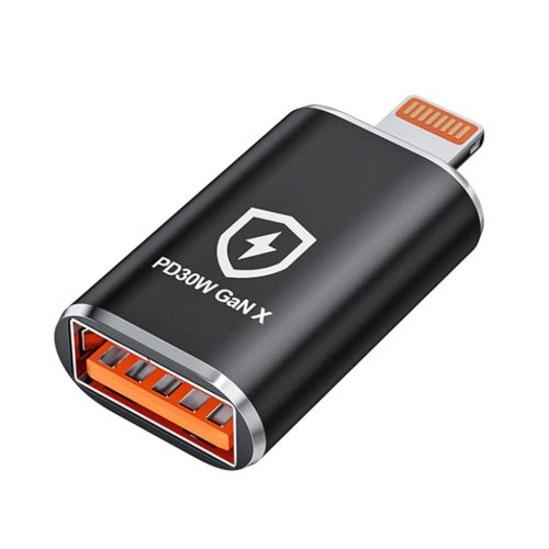 Techsuit - OTG Adapter HyperPort (A6) - USB3.0-ról Lightning-re, PD30W, 5Gbps, GaN, átalakító iPhone-hoz - Fekete / Narancssárga.