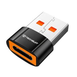   Telefonhoz való OTG Adapter - Techsuit HyperPort (A7) - Type-C Női csatlakozó USB3.0 Férfi csatlakozóra, 5Gbps, 10A Átalakító - Fekete / Narancssárga.