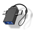 Techsuit - OTG Adapter TwoVoltX (A16) - 3 az 1-ben, USB Micro-USB + Type-C, Plug and Play, Alumínium ötvözet - Fekete