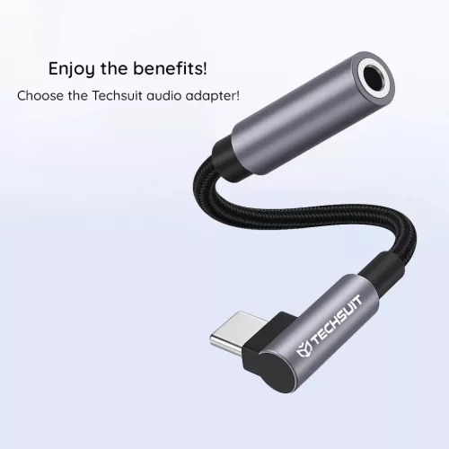Techsuit - Prémium Kábel Adapter MusicDoX (AC7) - Lightning 3.5 mm Jackhez, Hi-Fi Hangzás, 3A, ABS, 0.1m - Szürke