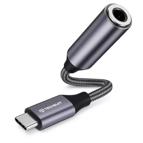 Techsuit - Premium Kábel Adapter MusicDoX (AC8) - 3,5 mm-es jack, Hi-Fi Hangzás, 3A, ABS, 0,1 m - Szürke