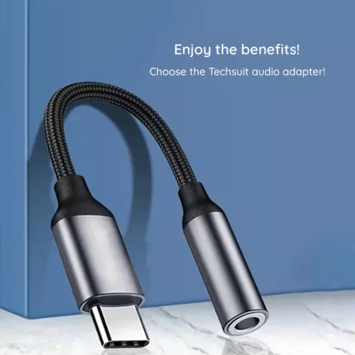 Techsuit - Premium Kábel Adapter MusicDoX (AC8) - 3,5 mm-es jack, Hi-Fi Hangzás, 3A, ABS, 0,1 m - Szürke