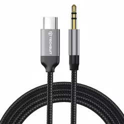   Techsuit - Prémium Kábel Adapter SoundShell (AC9) - USB-C-ről 3,5 mm-es Jack-re, DAC Chip, 16bit/48Khz, 1,5m - Szürke