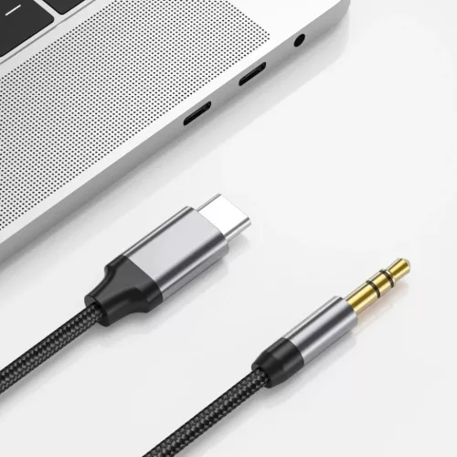 Techsuit - Prémium Kábel Adapter SoundShell (AC9) - USB-C-ről 3,5 mm-es Jack-re, DAC Chip, 16bit/48Khz, 1,5m - Szürke