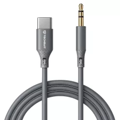   Techsuit - Prémium Kábel Adapter SoundFleX (AC4) - Type-C - 3.5mm Jack, Hi-Fi Minőség, DAC Chip, Szilikagél, 1m - Szürke