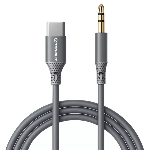 Techsuit - Prémium Kábel Adapter SoundFleX (AC4) - Type-C - 3.5mm Jack, Hi-Fi Minőség, DAC Chip, Szilikagél, 1m - Szürke