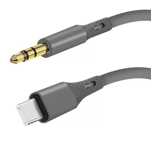 Techsuit - Prémium Kábel Adapter SoundFleX (AC4) - Type-C - 3.5mm Jack, Hi-Fi Minőség, DAC Chip, Szilikagél, 1m - Szürke
