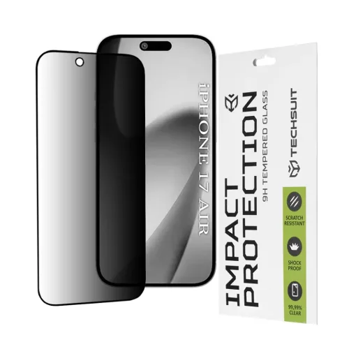 iPhone 17 Air Fekete Techsuit 111D Teljesen tapadó privát képernyővédő üvegfólia