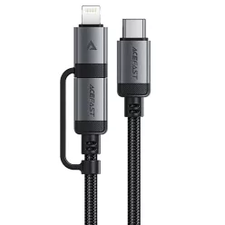   Acefast - Adatkábel (C20-01) - USB-C Type-C-hez, Lightning, 60W, Gyors töltés, Hajlításálló, MFi Tanúsítvánnyal, 1.2m - Fekete