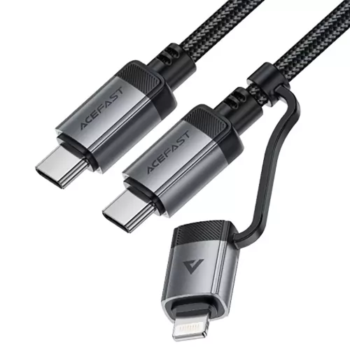 Acefast - Adatkábel (C20-01) - USB-C Type-C-hez, Lightning, 60W, Gyors töltés, Hajlításálló, MFi Tanúsítvánnyal, 1.2m - Fekete