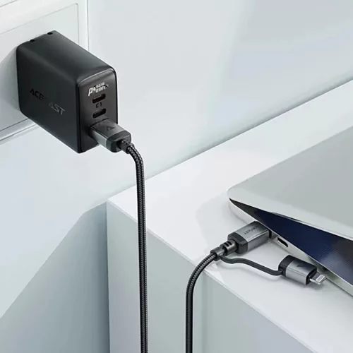 Acefast - Adatkábel (C20-01) - USB-C Type-C-hez, Lightning, 60W, Gyors töltés, Hajlításálló, MFi Tanúsítvánnyal, 1.2m - Fekete