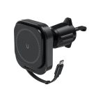 Acefast D32 Mágneses Légbeömlő Tartó 15W Induktív Töltővel és Visszahúzható USB-C Kábellel - Fekete