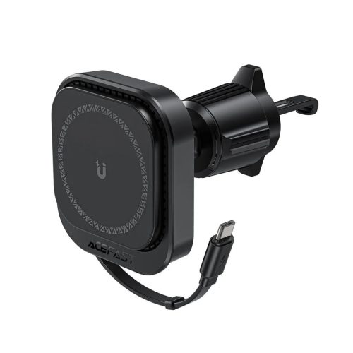 Acefast D32 Mágneses Légbeömlő Tartó 15W Induktív Töltővel és Visszahúzható USB-C Kábellel - Fekete