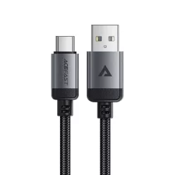   Acefast USB Type-C Adatkábel C20-04, 3A, Gyors Töltés, Hajlításálló, Nylon Fonat, 1,2m - Fekete