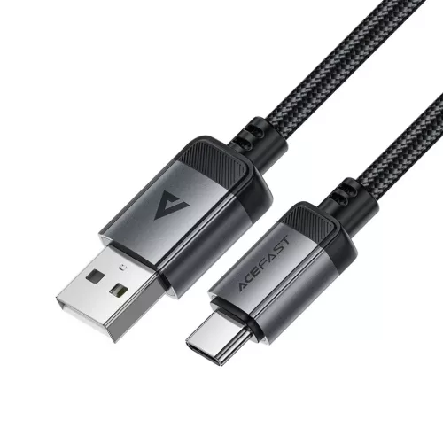 Acefast USB Type-C Adatkábel C20-04, 3A, Gyors Töltés, Hajlításálló, Nylon Fonat, 1,2m - Fekete