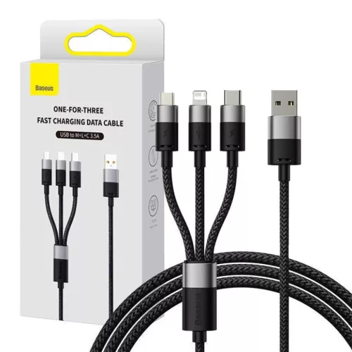 Data Cable Baseus USB to Type-C, Lightning, Micro-USB, 100W, 1.5m - Cluster Black
