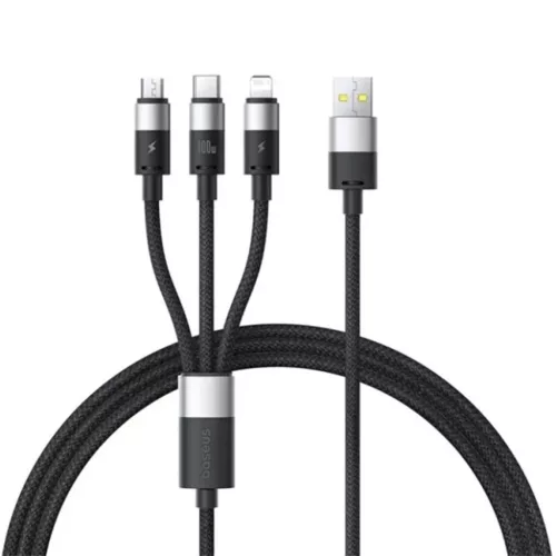 Data Cable Baseus USB to Type-C, Lightning, Micro-USB, 100W, 1.5m - Cluster Black