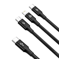   Micro USB Type-C - Lightning/ USB Type-C/ Micro USB kábel 1.5m fekete Baseus Rapid 3in1 (CAMLT-SC01)