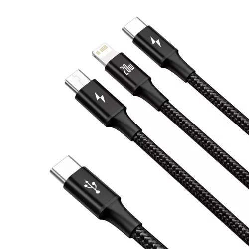 Micro USB Type-C - Lightning/ USB Type-C/ Micro USB kábel 1.5m fekete Baseus Rapid 3in1 (CAMLT-SC01)