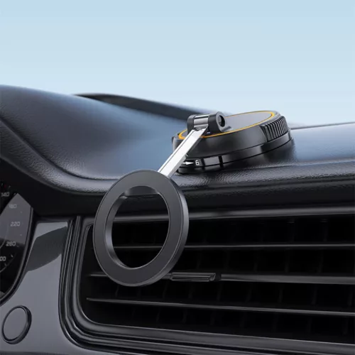 Autós tartó Acefast Car Holder (D55) - Műszerfalra / Szélvédőre, 360°, Kettős tengelyű, Összecsukható, Erős mágnesek, Max. 6.9" - Fekete