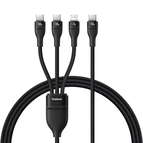 Baseus Flash Series 3 3in1 kábel 100W USB-C - USB-C+USB-C+ Lightning 1.5m + 3 x 0.25 m - fekete
