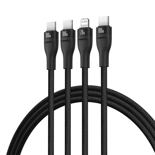 Baseus Flash Series 3 3in1 kábel 100W USB-C - USB-C+USB-C+ Lightning 1.5m + 3 x 0.25 m - fekete