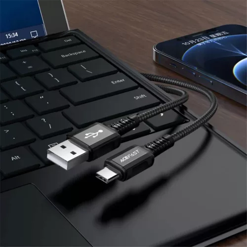 Acefast USB–USB-C adatkábel 3A 1,2 m alumíniumötvözet fekete