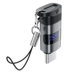   Adapter Acefast (J9) - Digitális kijelzővel, Type-C to USB-C, 480Mbps, 20V/5A, Gyors töltés, adatátvitel - Fém Szürke